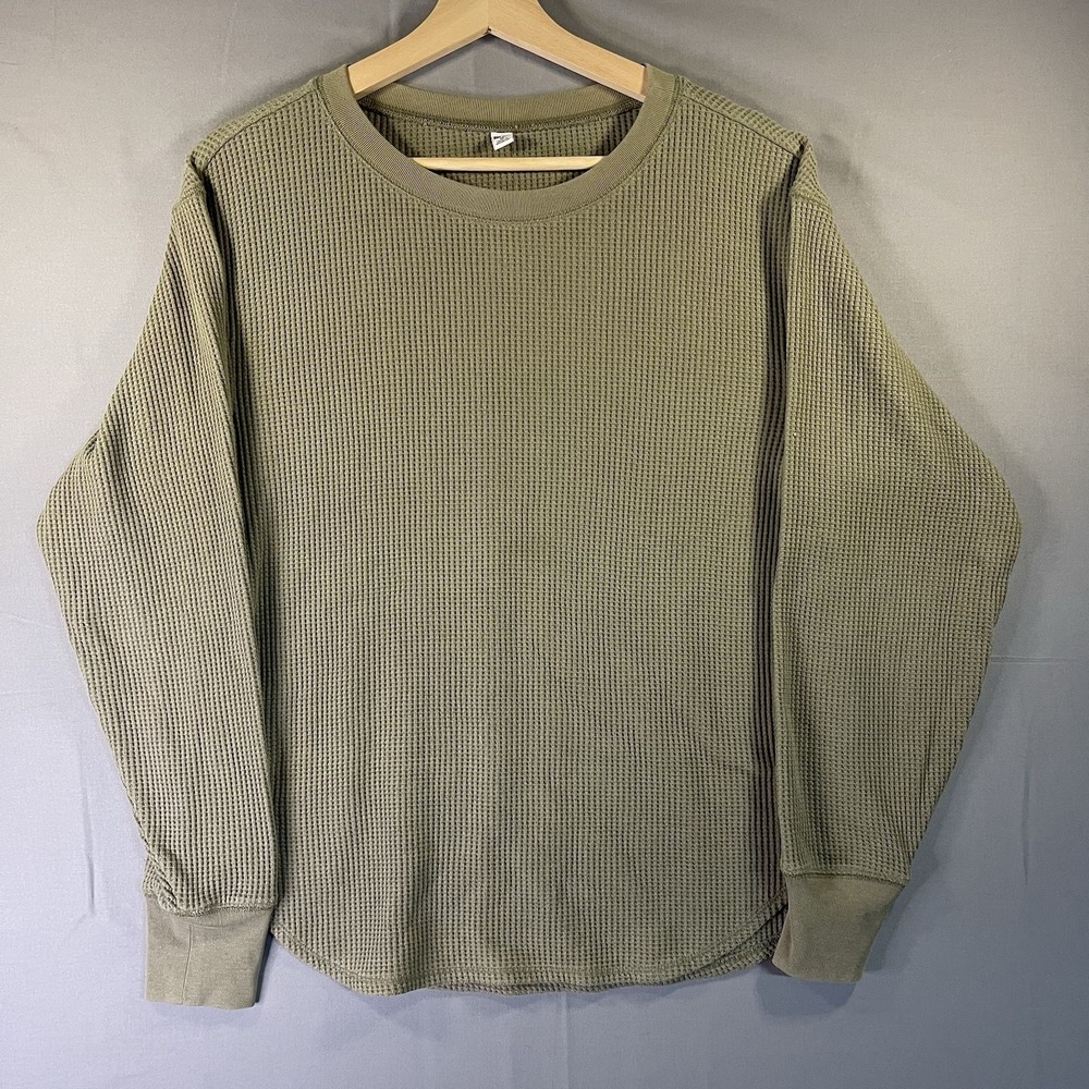 Uniqlo Waffle Knit Thermal Long Sleeve Crew Neck Shirt Olive Size XS